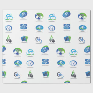 Bicycle Racing Icons Blue and Green Sport Wrapping Paper