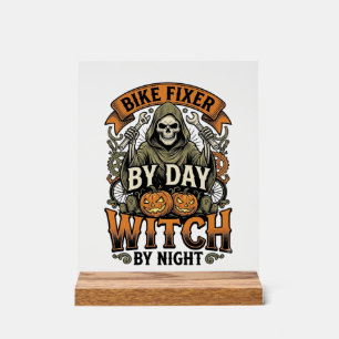 Bicycle Repair Witch Vintage Halloween Bike Mechan Acrylic Sign