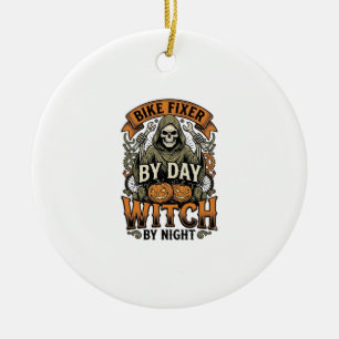 Bicycle Repair Witch Vintage Halloween Bike Mechan Ceramic Tree Decoration