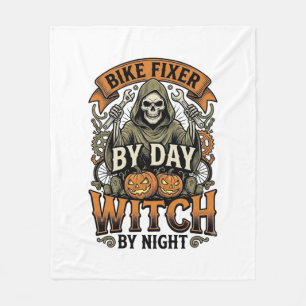 Bicycle Repair Witch Vintage Halloween Bike Mechan Fleece Blanket