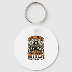Bicycle Repair Witch Vintage Halloween Bike Mechan Key Ring