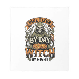 Bicycle Repair Witch Vintage Halloween Bike Mechan Notepad