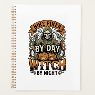 Bicycle Repair Witch Vintage Halloween Bike Mechan Planner