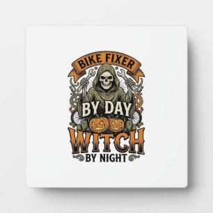 Bicycle Repair Witch Vintage Halloween Bike Mechan Plaque