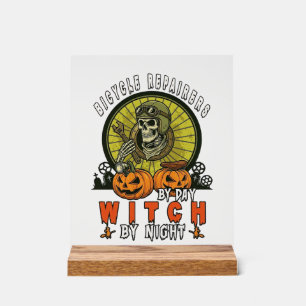 Bicycle Repairers Witch Skull Wrench Pumpkins Hall Acrylic Sign
