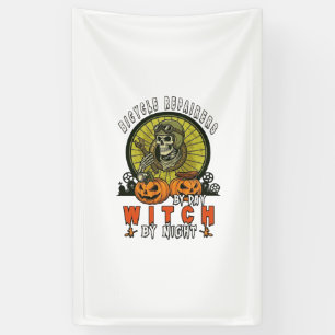 Bicycle Repairers Witch Skull Wrench Pumpkins Hall Banner