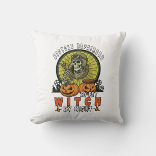 Bicycle Repairers Witch Skull Wrench Pumpkins Hall Cushion