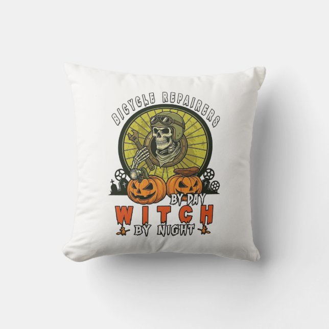 Bicycle Repairers Witch Skull Wrench Pumpkins Hall Cushion (Front)