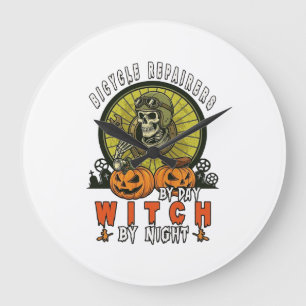 Bicycle Repairers Witch Skull Wrench Pumpkins Hall Large Clock