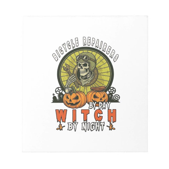 Bicycle Repairers Witch Skull Wrench Pumpkins Hall Notepad (Front)