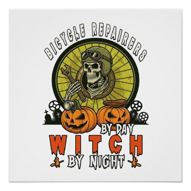 Bicycle Repairers Witch Skull Wrench Pumpkins Hall Poster (Front)