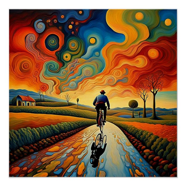 Bicycle ride at sunset 1 poster (Front)