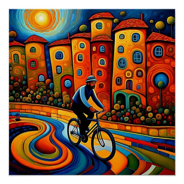 Bicycle ride at sunset 5 poster (Front)