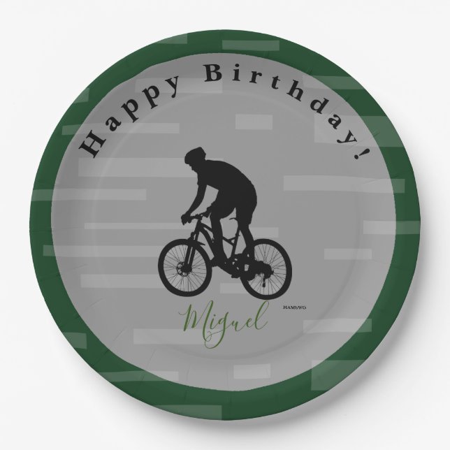 Bicycle Rider Happy Birthday Paper Plate. Paper Plate (Front)
