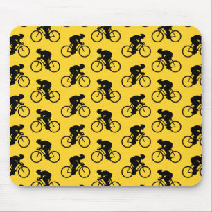 Bicycle Rider Pattern. Yellow and Black. Mouse Mat
