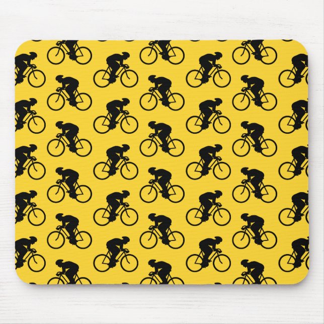 Bicycle Rider Pattern. Yellow and Black. Mouse Mat (Front)