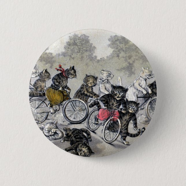 Bicycle Riding Cats 6 Cm Round Badge (Front)
