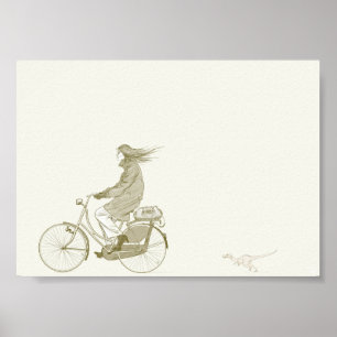 Bicycle Riding with Dinosaur 7x5 Poster