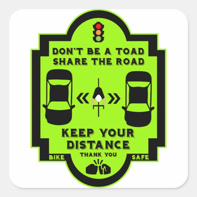 Bicycle Road Safety Awareness Square Sticker (Front)