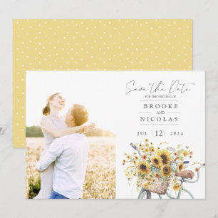 Bicycle Rustic Sunflower Watercolor Wedding Photo Save The Date