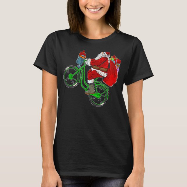 Bicycle  Santa Riding Bicycle Cycling Christmas T-Shirt (Front)