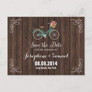 Bicycle Save The Date Announcement Wood Postcard