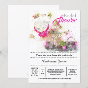 Bicycle summer french floral hat bridal shower invitation