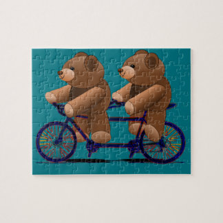 Bicycle Tandem Teddy Bear Print Jigsaw Puzzle