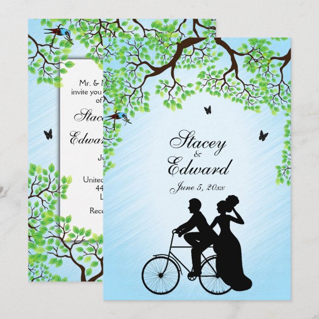 Bicycle Theme Wedding Invitation Blue (Front/Back)