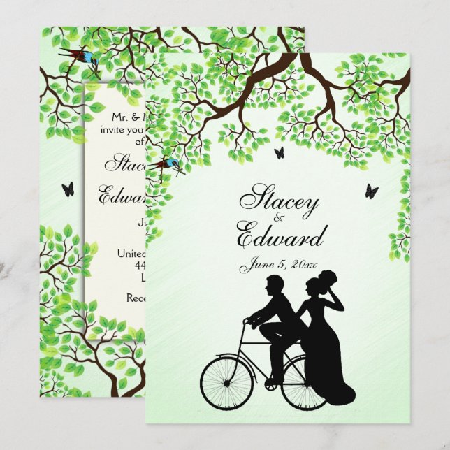 Bicycle Theme Wedding Invitation Mint (Front/Back)