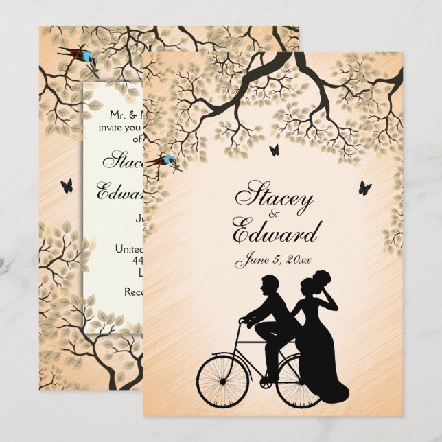 Bicycle Theme Wedding Invitation Peach (Front/Back)