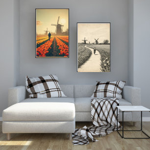Bicycle through Tulip Fields – Dutch Countryside Poster