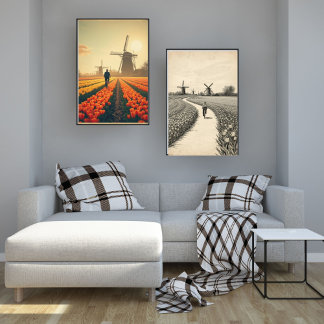 Bicycle through Tulip Fields – Dutch Countryside Poster