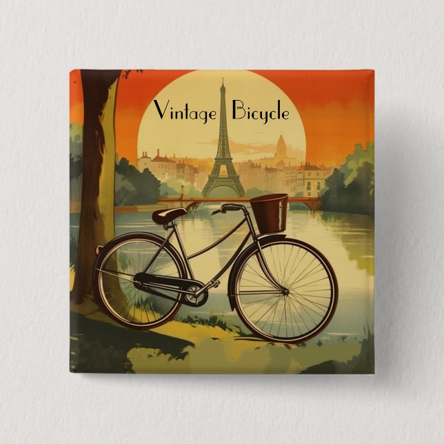 Bicycle Travel Poster, Paris customisable 15 Cm Square Badge (Front)