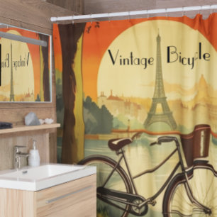 Bicycle Travel Poster, Paris customisable Shower Curtain