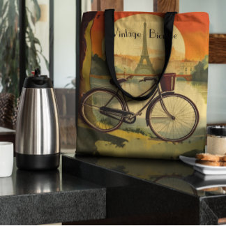 Bicycle Travel Poster, Paris customisable Tote Bag