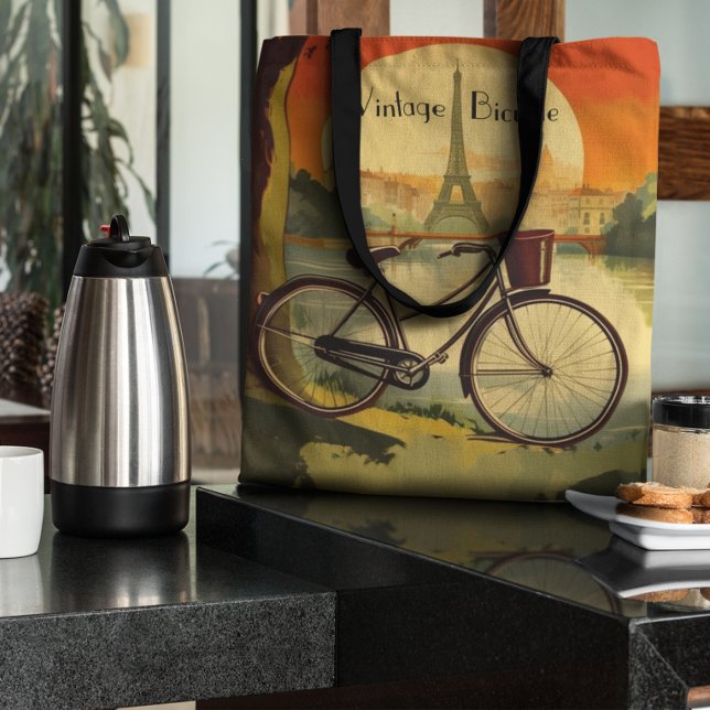 Bicycle Travel Poster, Paris customisable Tote Bag (Creator Uploaded)