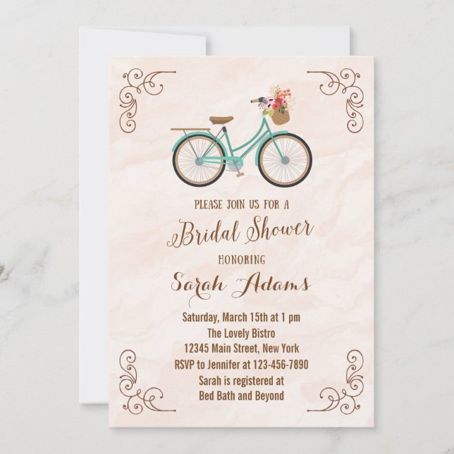 Bicycle Watercolor Bridal Shower Invitation (Front)