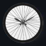 Bicycle Wheel clock (2D printed graphic)<br><div class="desc">Please note this clock is not an actual 3D bicycle wheel but is a flat 2D printed graphic on a clock. bicycle, wheel, black, white, urban, cycle, cycling, cycler, bicycler, bike, biker, rider, ride, fun, funny, humour, cool, awesome, circular, circle, round, unusual, quirky, offbeat, modern, contemporary, funky, sport, sporty, ...</div>