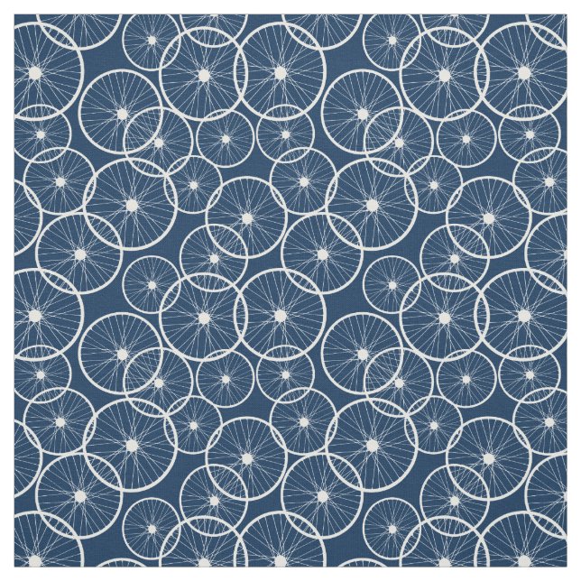 Bicycle Wheels Blue and White Pattern Fabric (Swatch)
