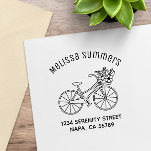 Bicycle with a Flower Basket Arch Address Rubber Stamp