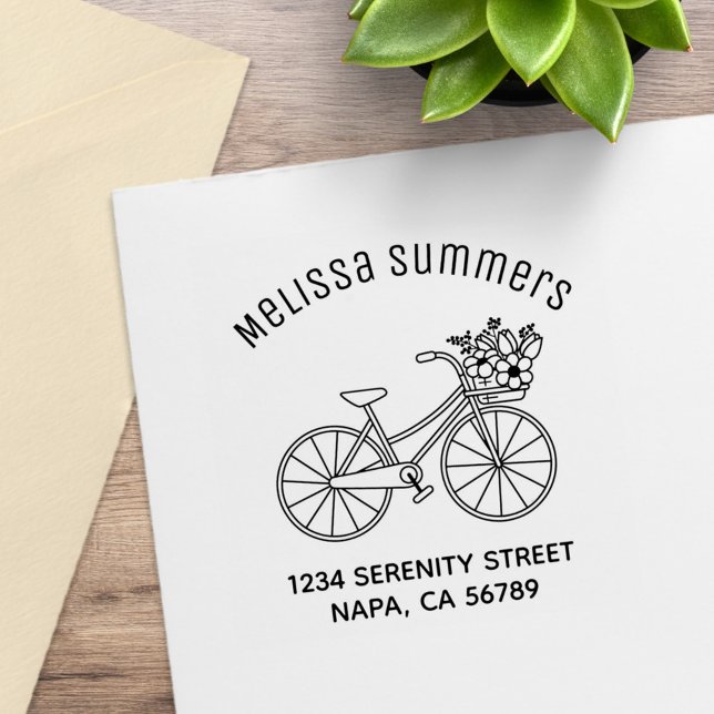 Bicycle with a Flower Basket Arch Address Rubber Stamp (Creator Uploaded)