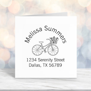 Bicycle with a Flower Basket Arch Address Self-inking Stamp