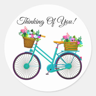 Bicycle With Basket Of Flowers Classic Round Sticker
