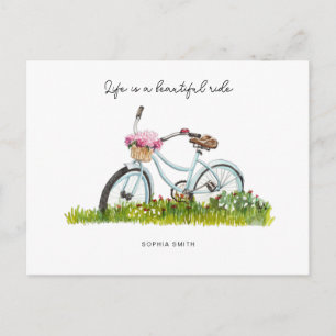 Bicycle with basket of flowers postcard