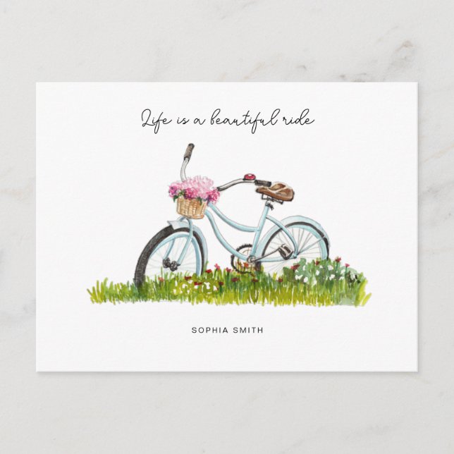 Bicycle with basket of flowers postcard (Front)