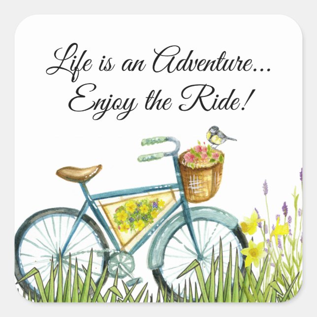 Bicycle With Basket Of Flowers Square Sticker (Front)