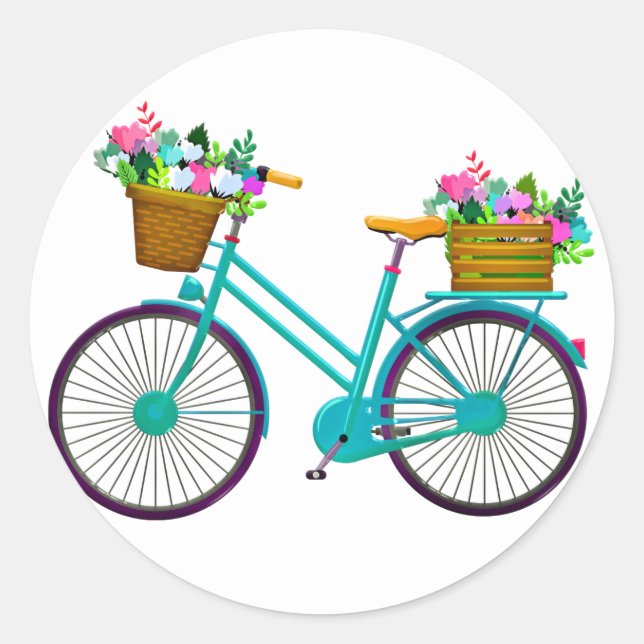 Bicycle With Basket Of Flowers - Sticker (Front)