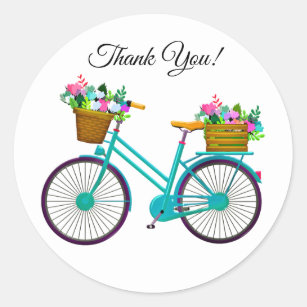 Bicycle With Basket Of Flowers Thank You Classic Round Sticker