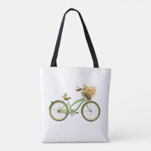 Bicycle With Bird and Flower Basket Green Yellow